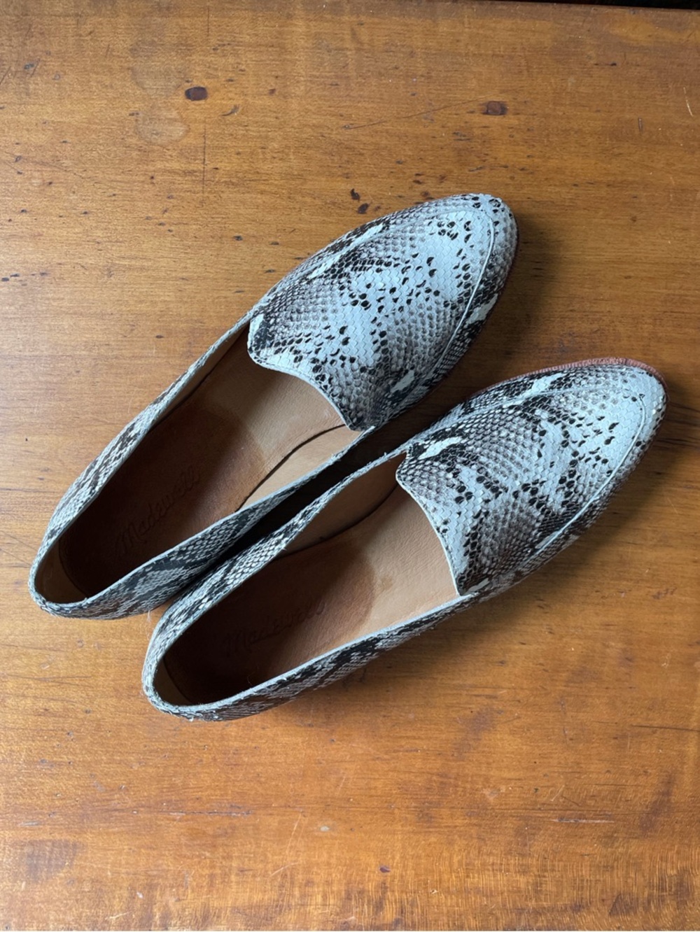 MADEWELL FRANCES LOAFER SNAKESKIN 8.5 SNAKE BLACK WHITE LEATHER MULE SKIMMER - Picture 8 of 11